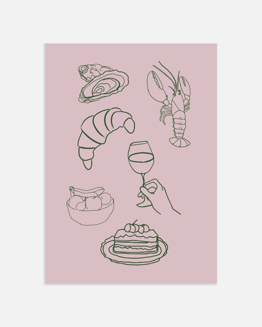 Luxe diner schets Poster – portret wanddecoratie van WallArtistic