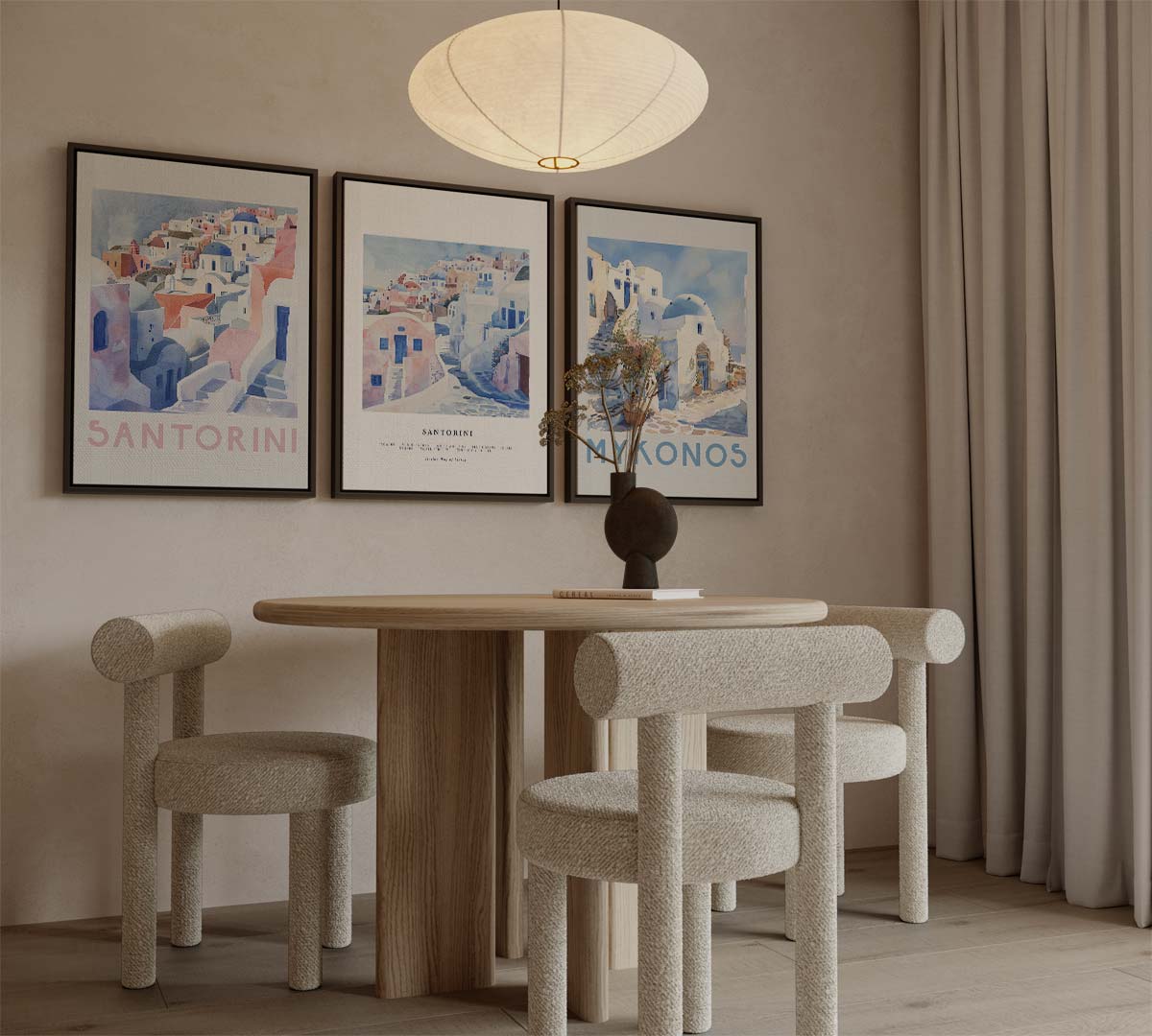 Mediterrane dorpen in aquarelstijl – canvas drieluik in portret formaat