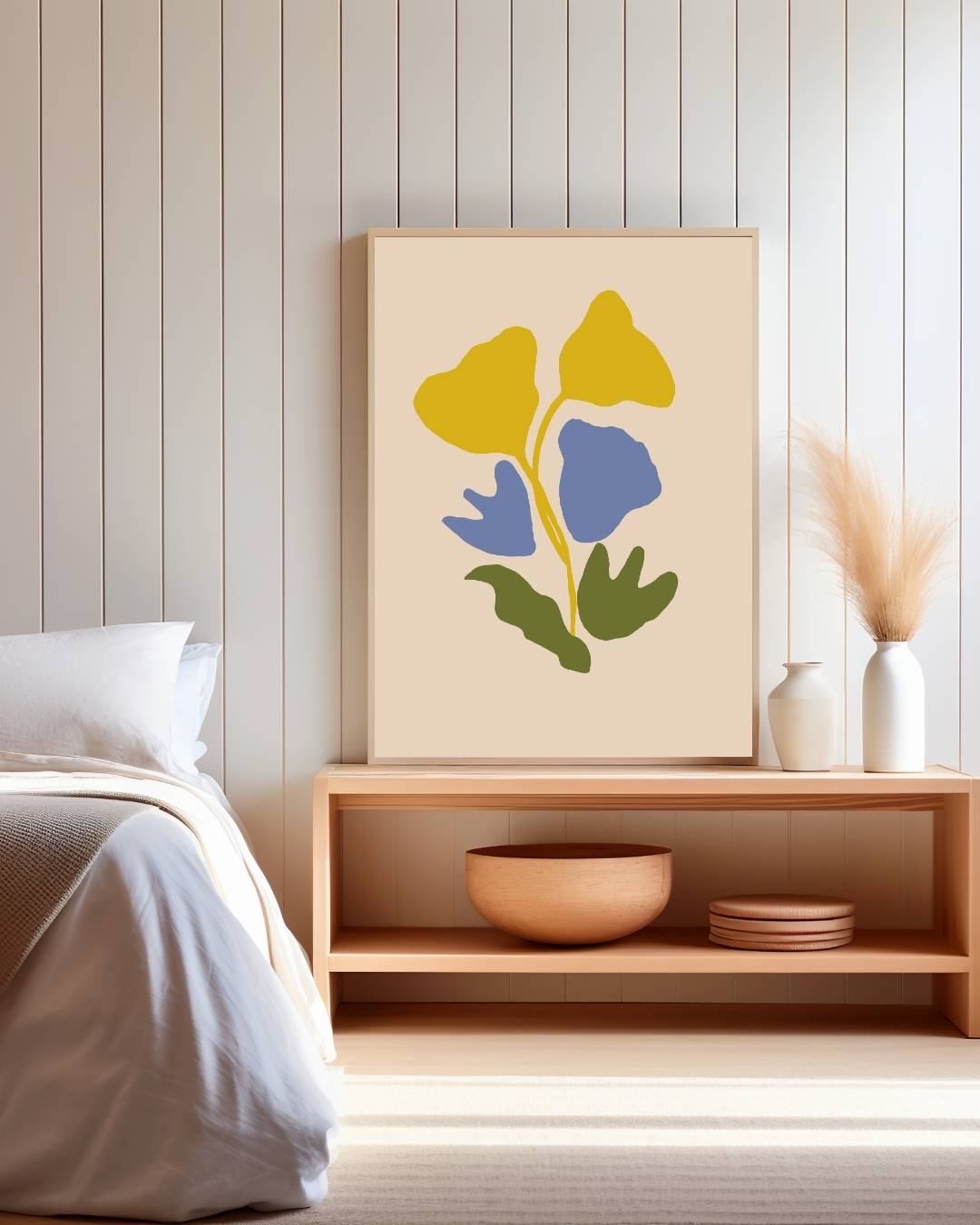 Gele en blauwe bladeren Poster – staande poster voor modern interieur