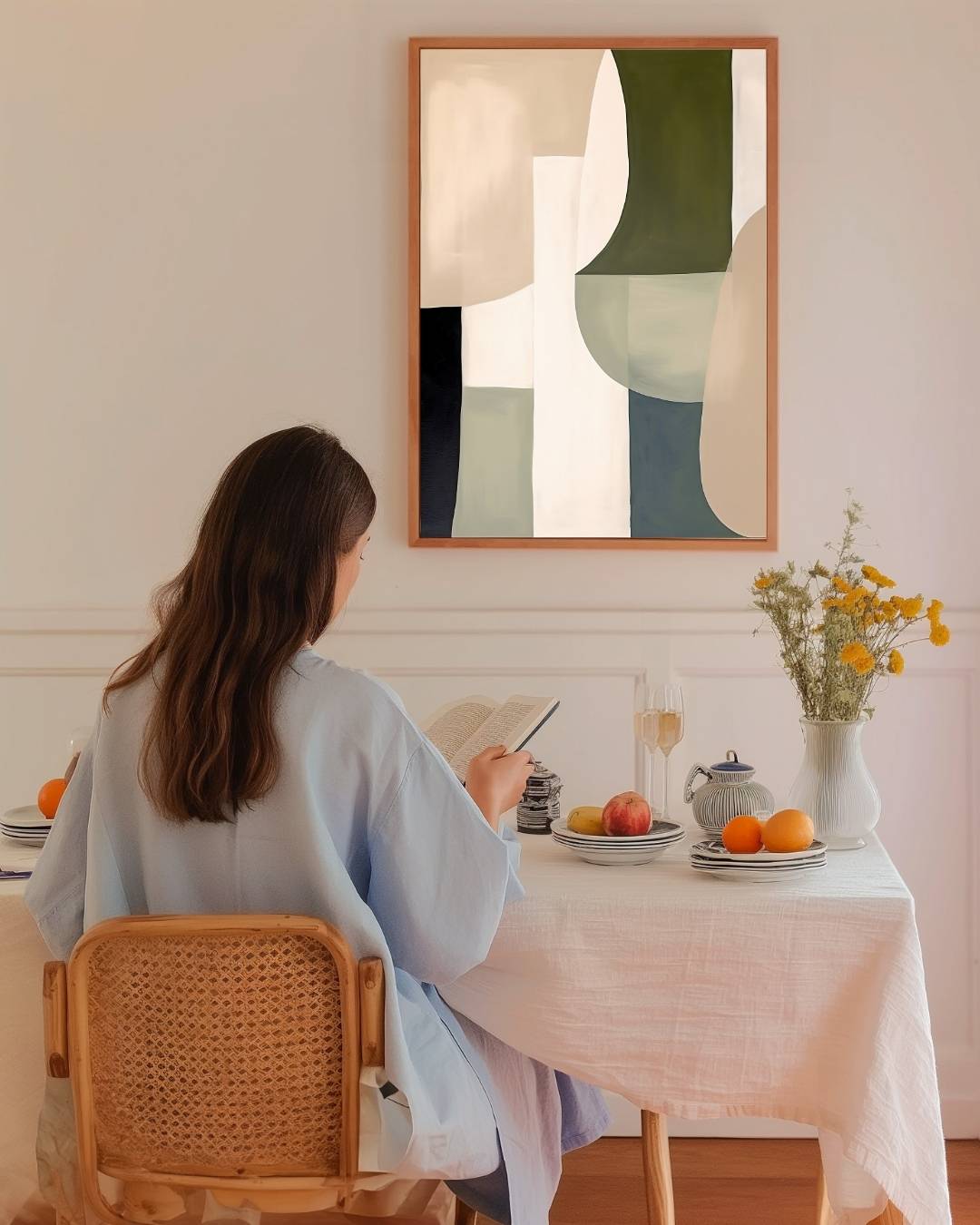 Abstracte vlakken in groen en beige Poster – staande poster voor modern interieur