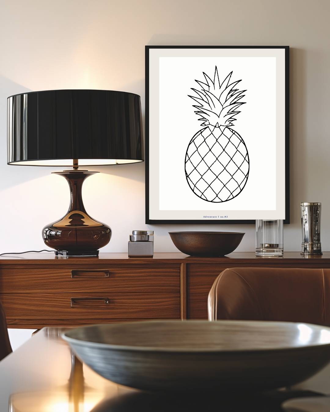 Ananas lijntekening Poster – staande poster voor modern interieur