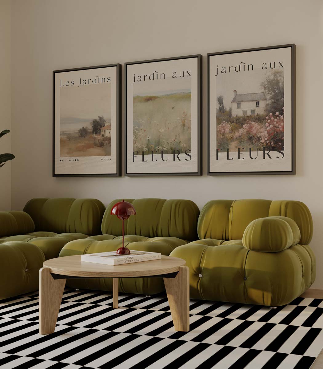 Franse bloemtuin – drieluik voor modern interieur