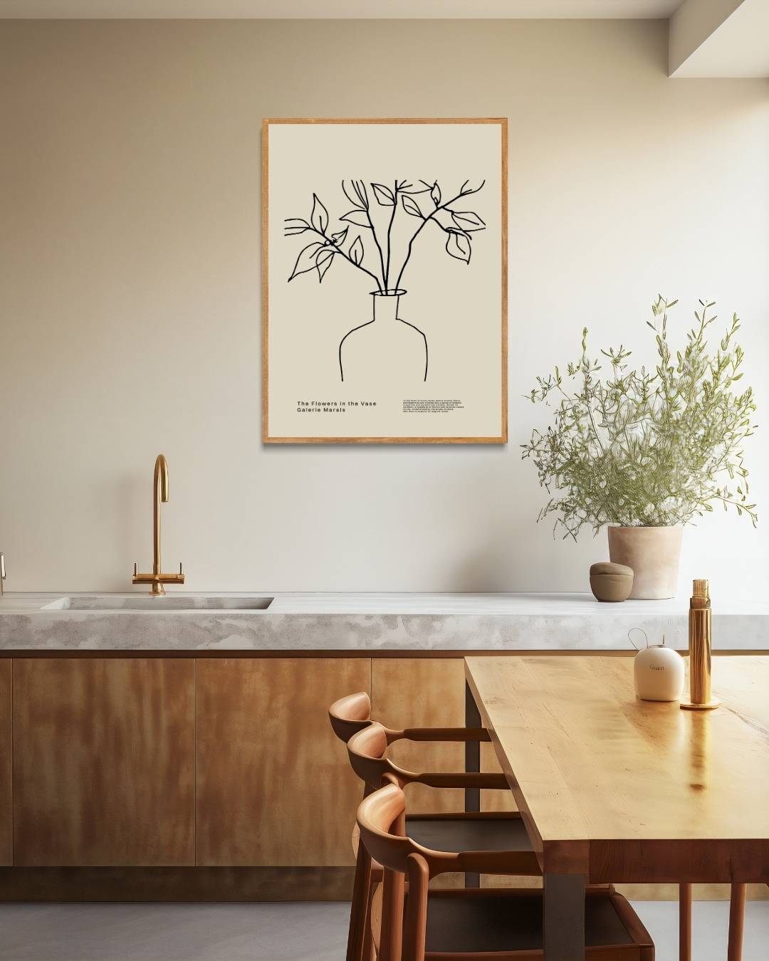 Lijntekening bloemen in vaas Poster – staande poster voor modern interieur
