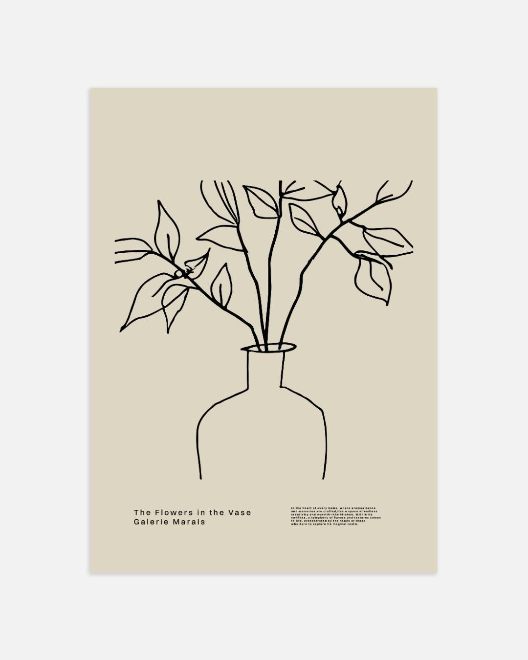 Lijntekening bloemen in vaas Poster – portret wanddecoratie van WallArtistic