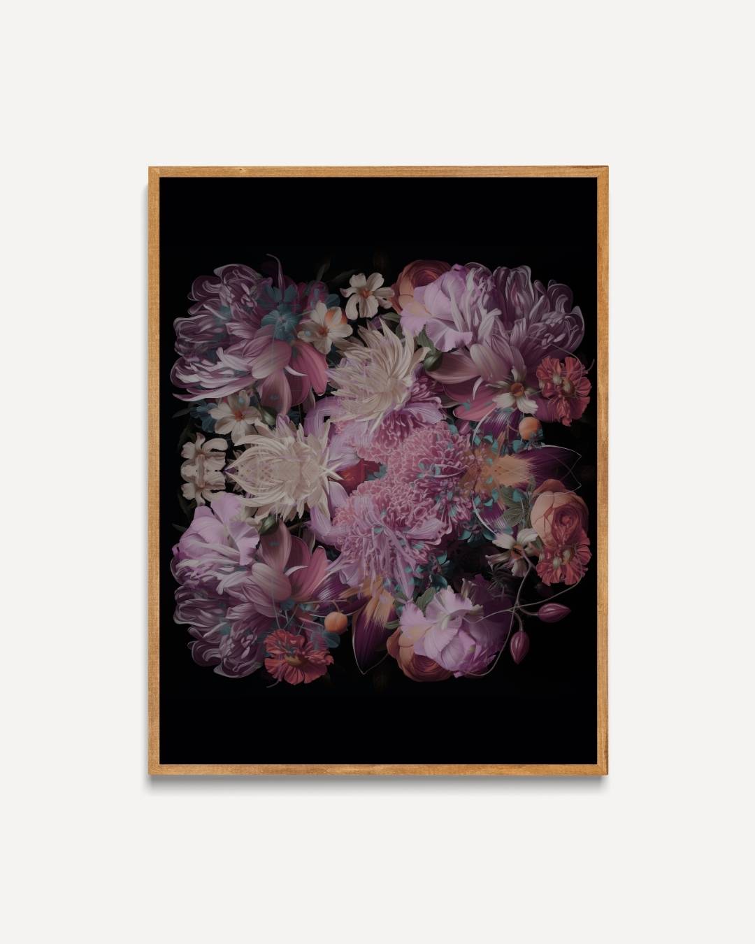 Floral elegance on black Poster – portret poster als wanddecoratie