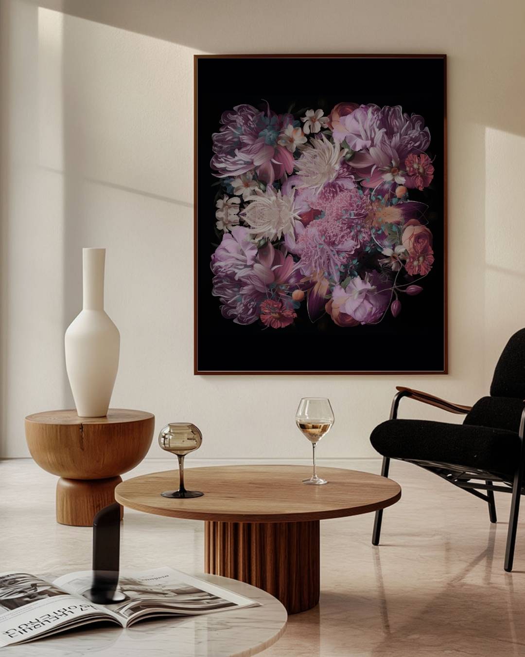 Floral elegance on black Poster – staande poster voor modern interieur