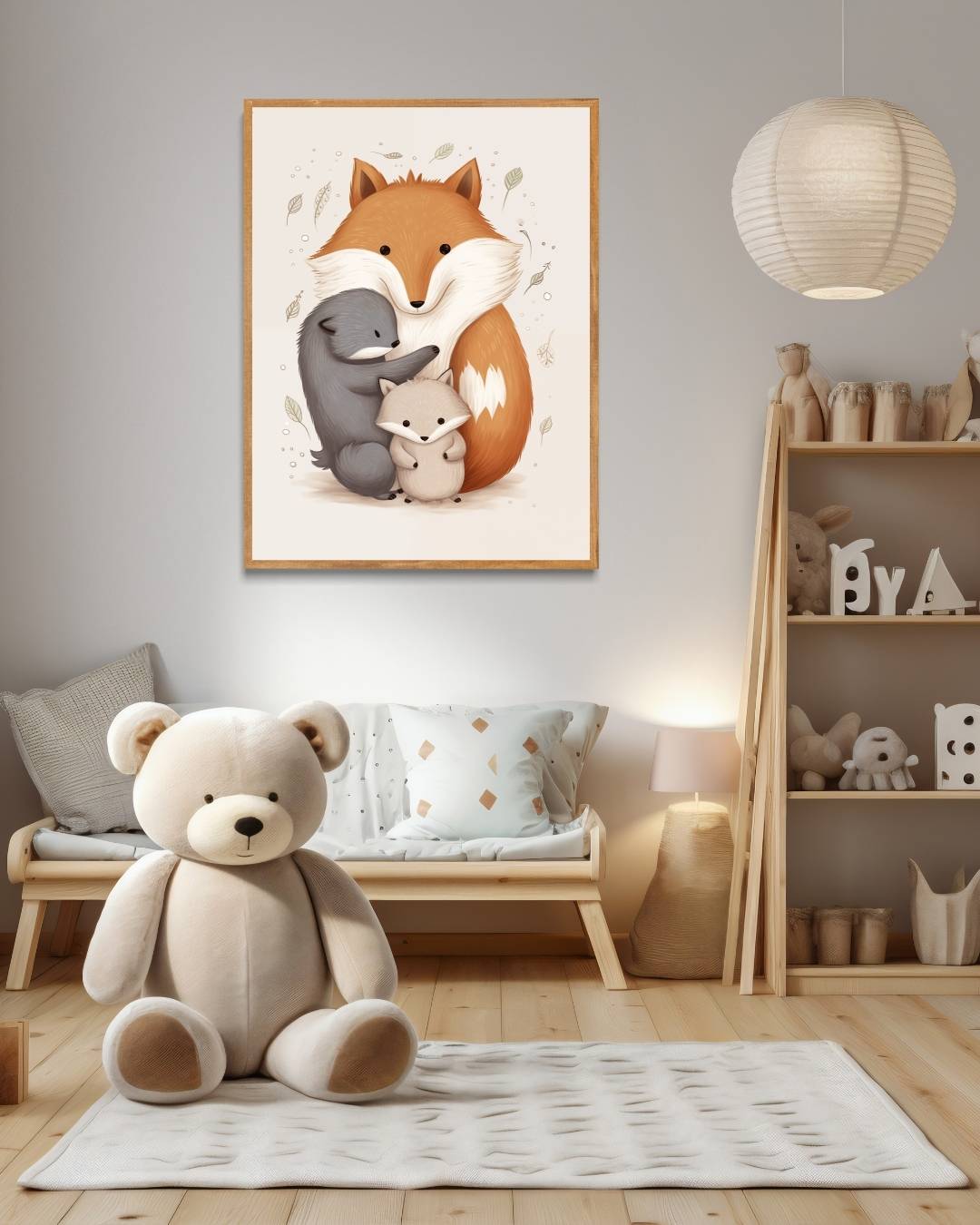 Knuffelende bosdieren Poster – staande poster voor modern interieur