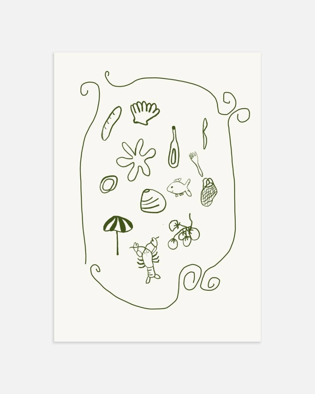 Mediterrane illustraties Poster – portret wanddecoratie van WallArtistic
