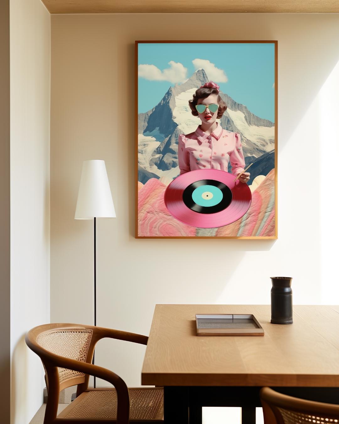 Vinyl Vibes in the Alps Poster – staande poster voor modern interieur