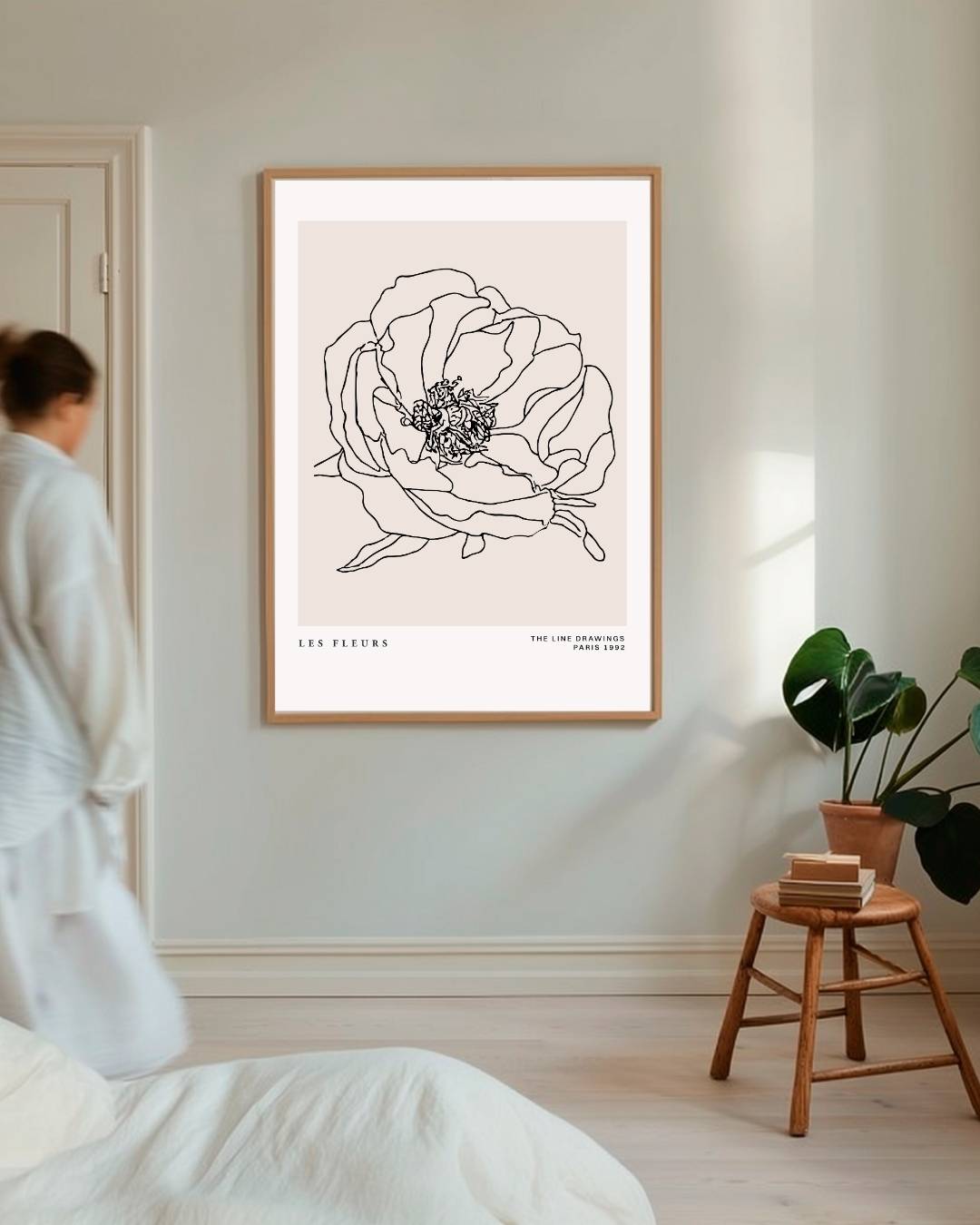 Pioenroos lijntekening Poster – staande poster voor modern interieur