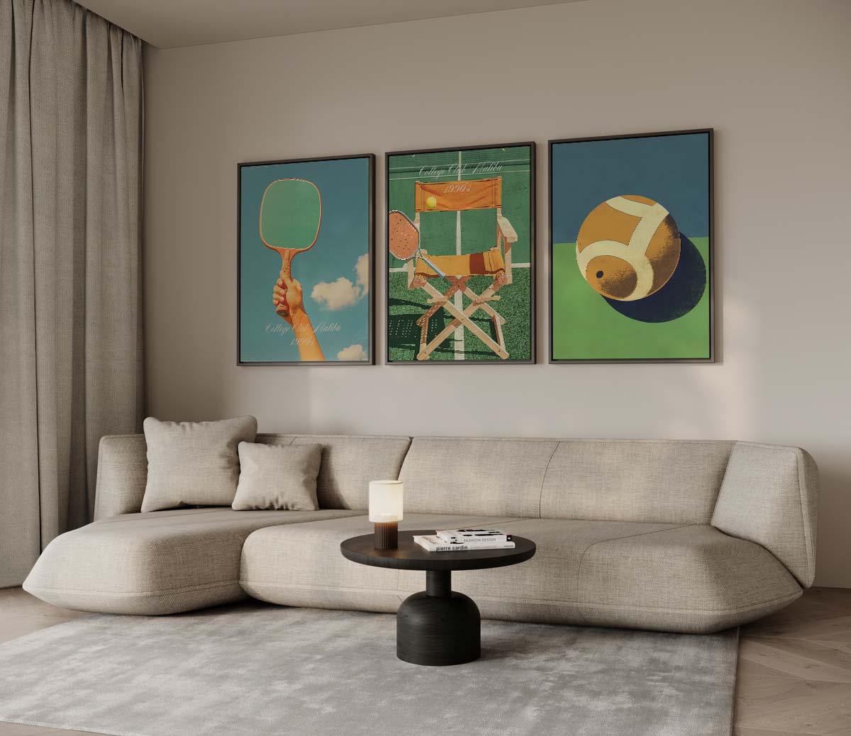 Sportieve collage in retro kleuren – drieluik voor modern interieur