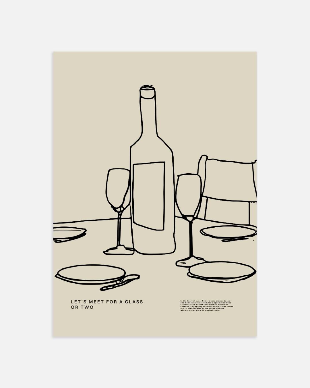 Wijnglazen en fles Poster – portret wanddecoratie van WallArtistic