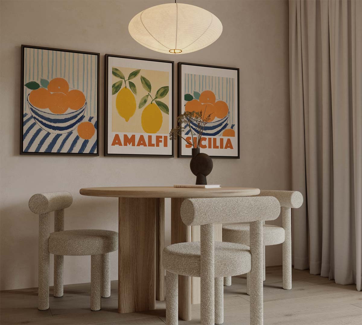 Mediterrane fruitschaal met citrusthema – canvas drieluik in portret formaat