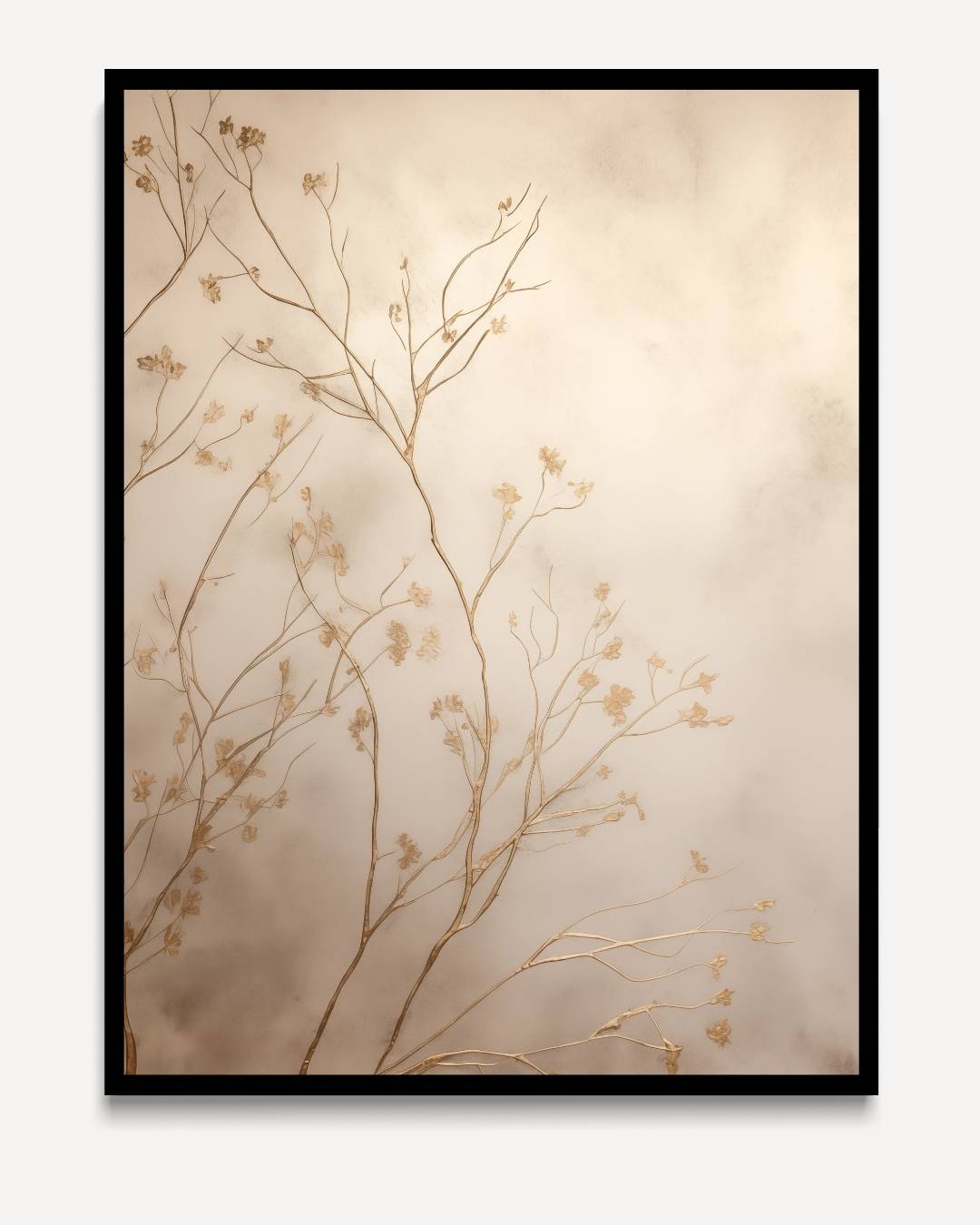 Gouden takken op beige achtergrond – portret kunstwerk als wanddecoratie