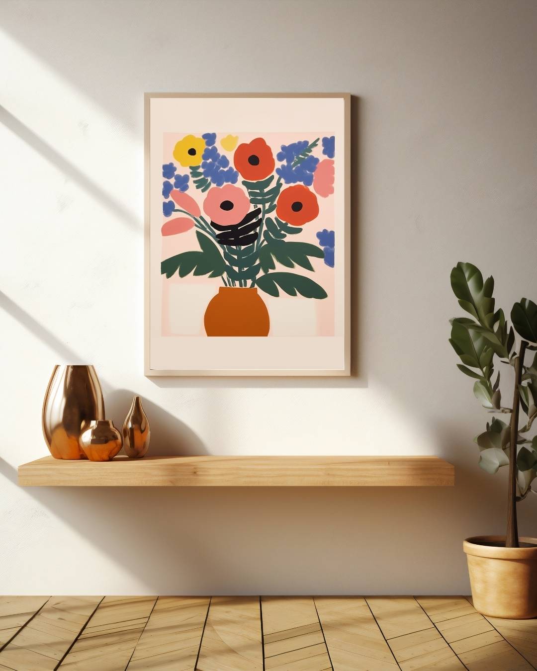Bloemen in oranje vaas Poster – staande poster voor modern interieur