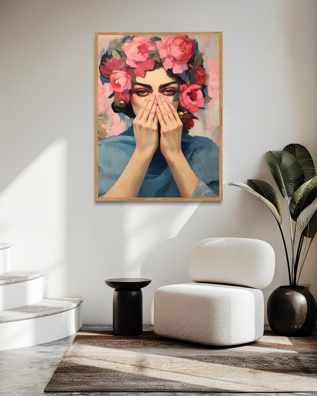 Vrouw met bloemenkroon Poster – staande poster voor modern interieur