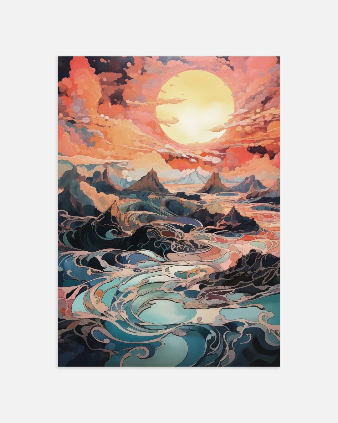 Abstracte zonsondergang aan zee Poster – portret wanddecoratie van WallArtistic