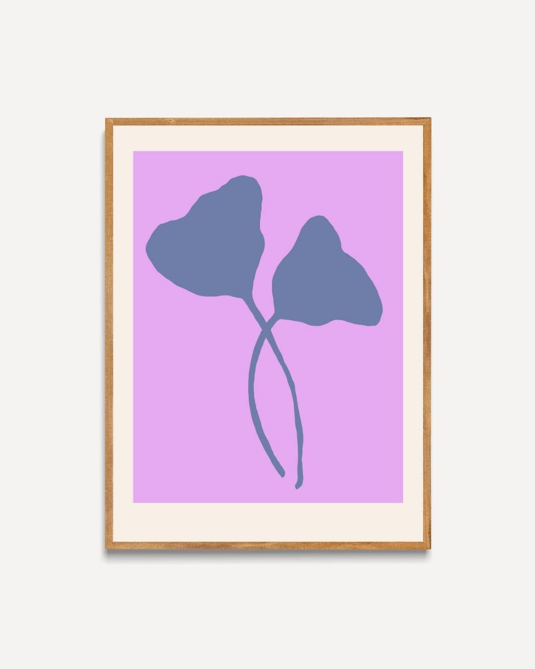 Minimalistisch blauw blad op roze Poster – portret poster als wanddecoratie