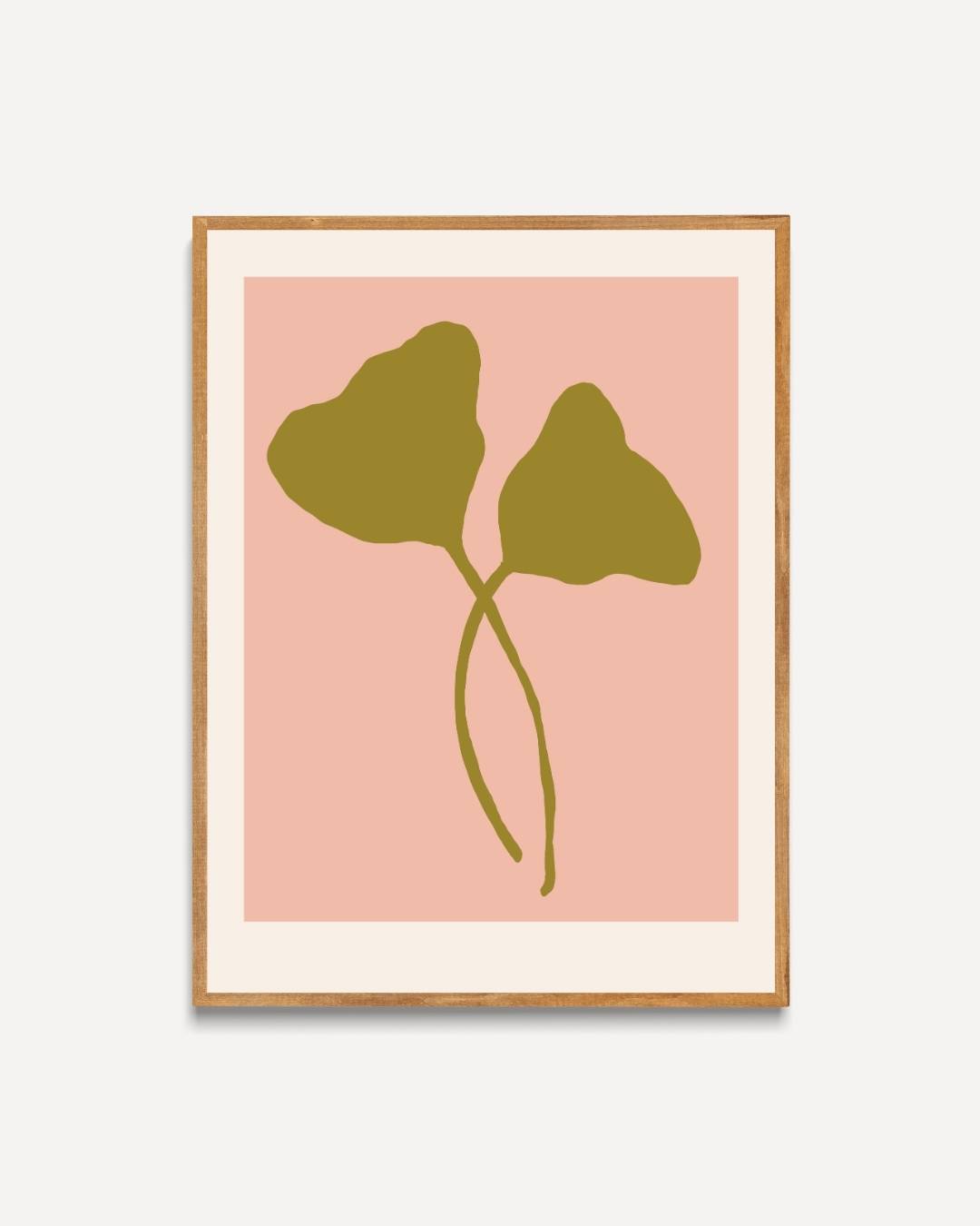 Groen blad op zachte roze achtergrond Poster – portret poster als wanddecoratie