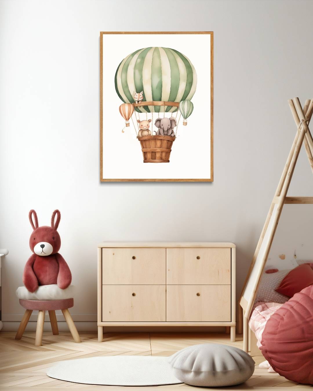 Dierenvrienden in een luchtballon Poster – staande poster voor modern interieur