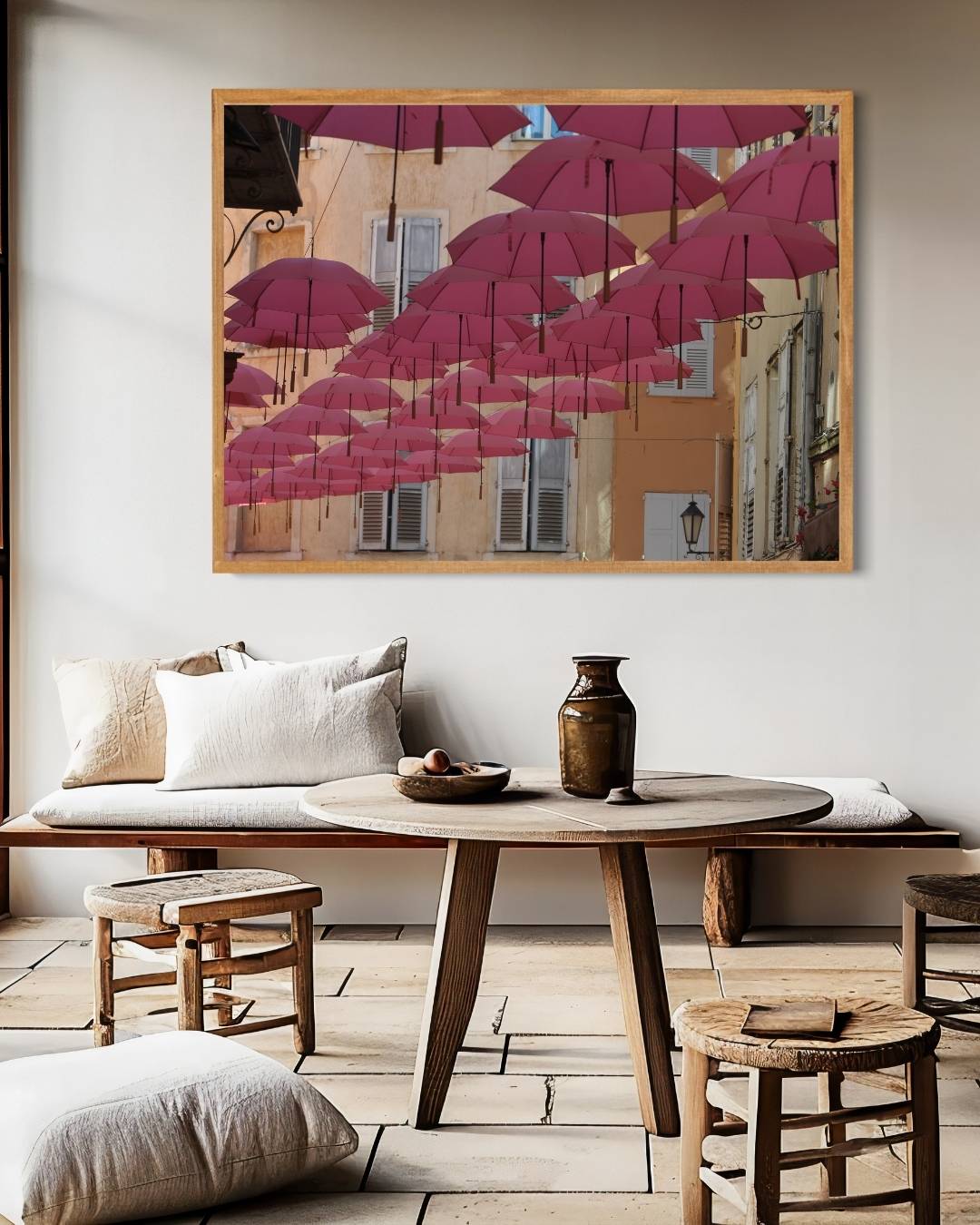 Vliegende roze paraplu's Poster – staande poster voor modern interieur