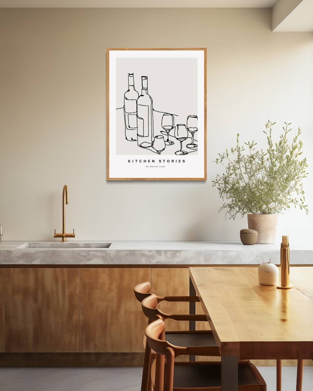 Wijnflessen en glazen Kitchen Stories Poster – staande poster voor modern interieur