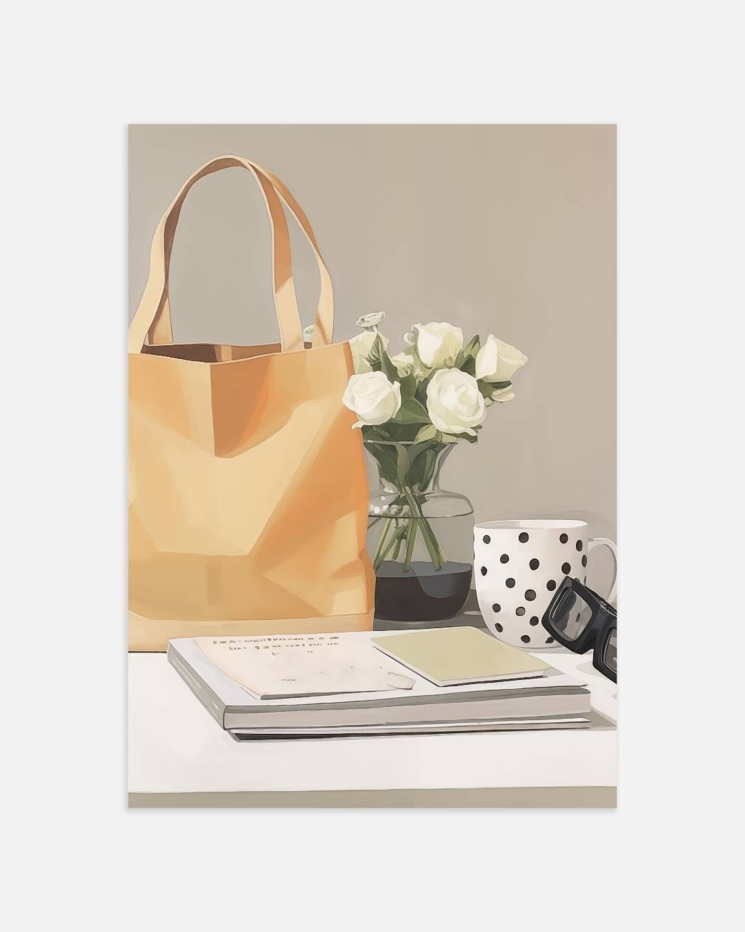 Tafel met tas Poster – portret wanddecoratie van WallArtistic