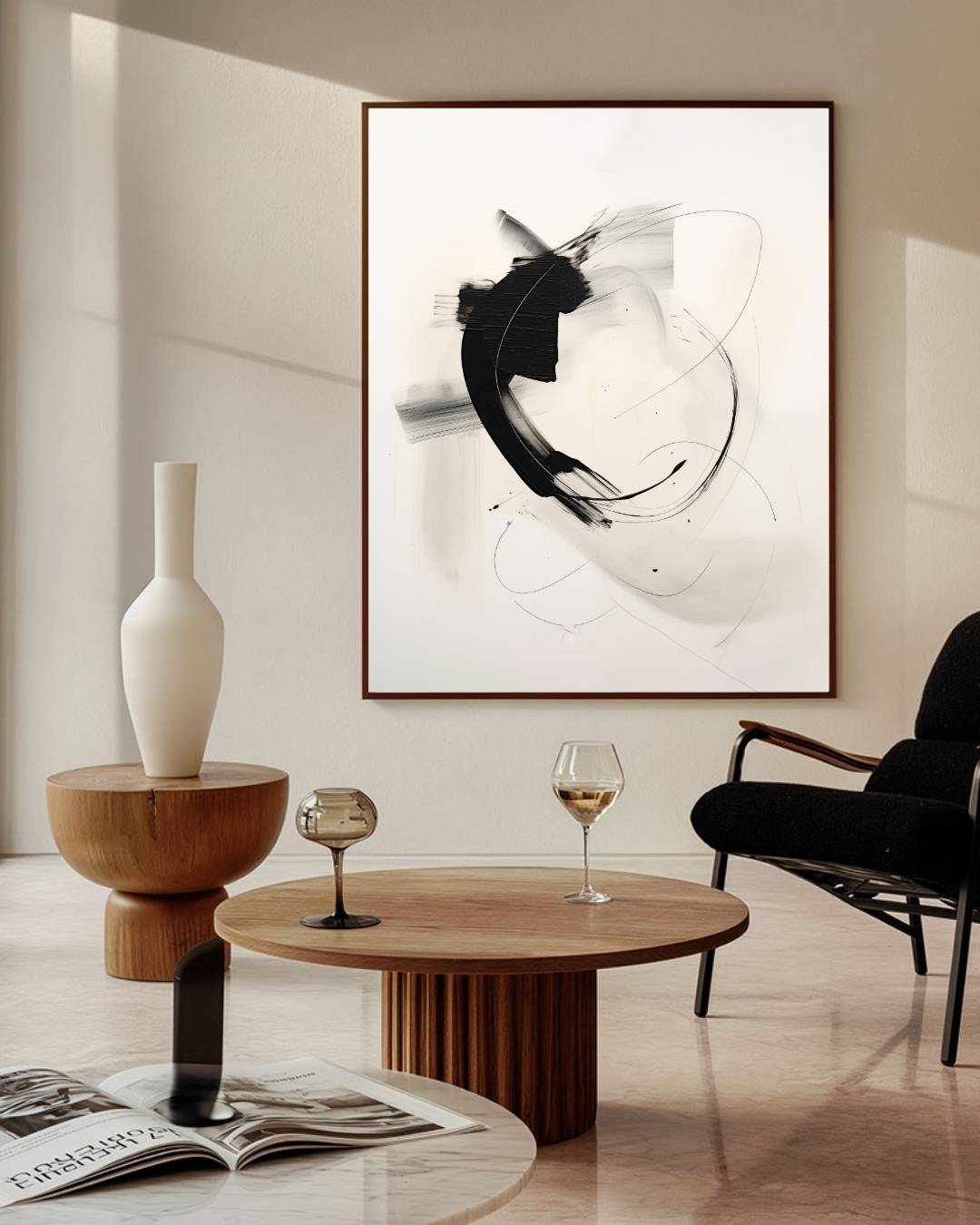 Abstracte penseelstreken in zwart-wit Poster – staande poster voor modern interieur