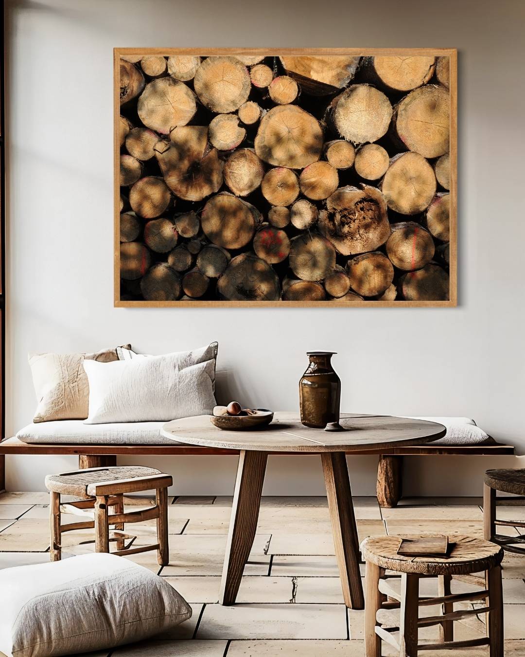 Houtstapel close-up Poster – staande poster voor modern interieur