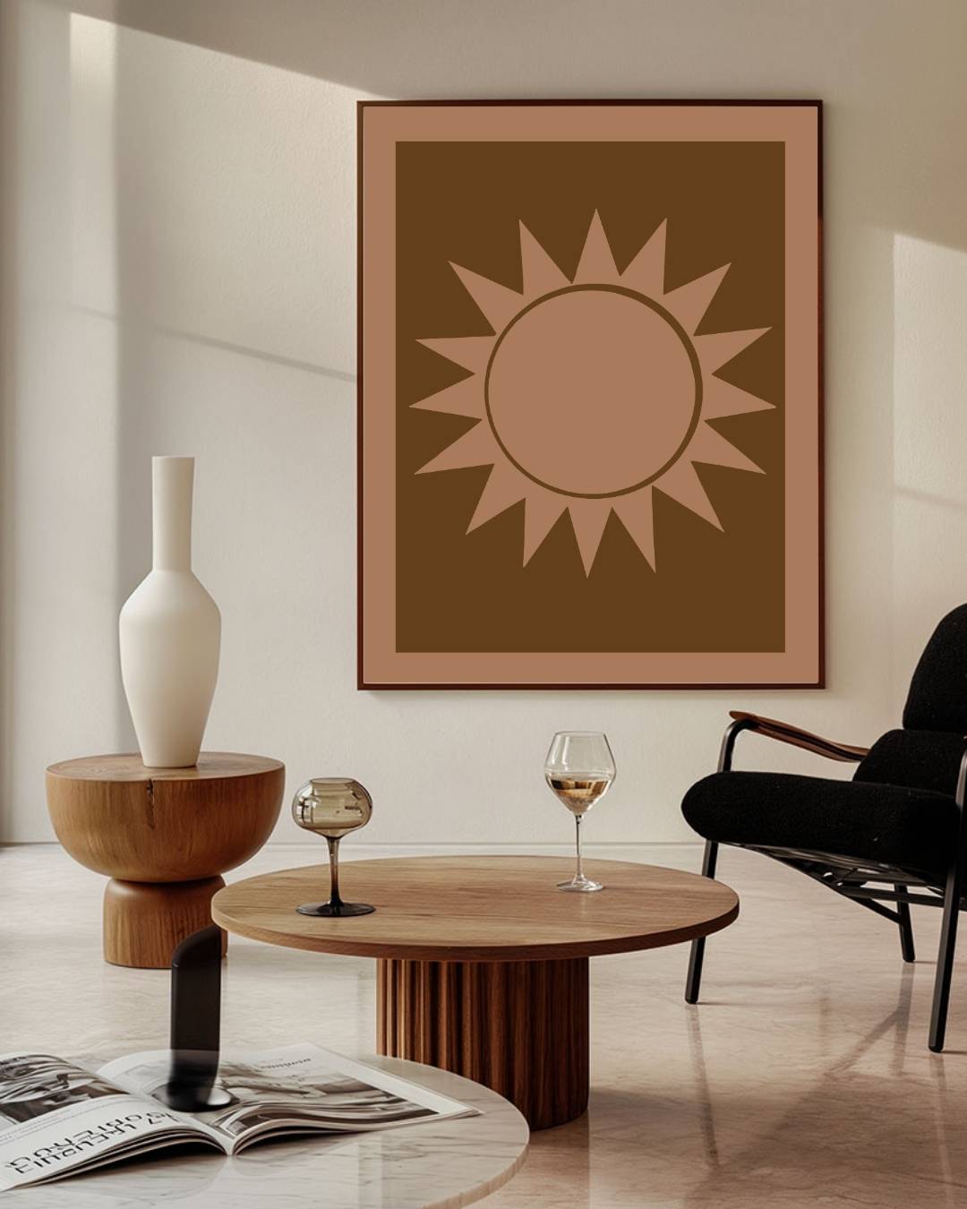 Grafische zon Poster – staande poster voor modern interieur