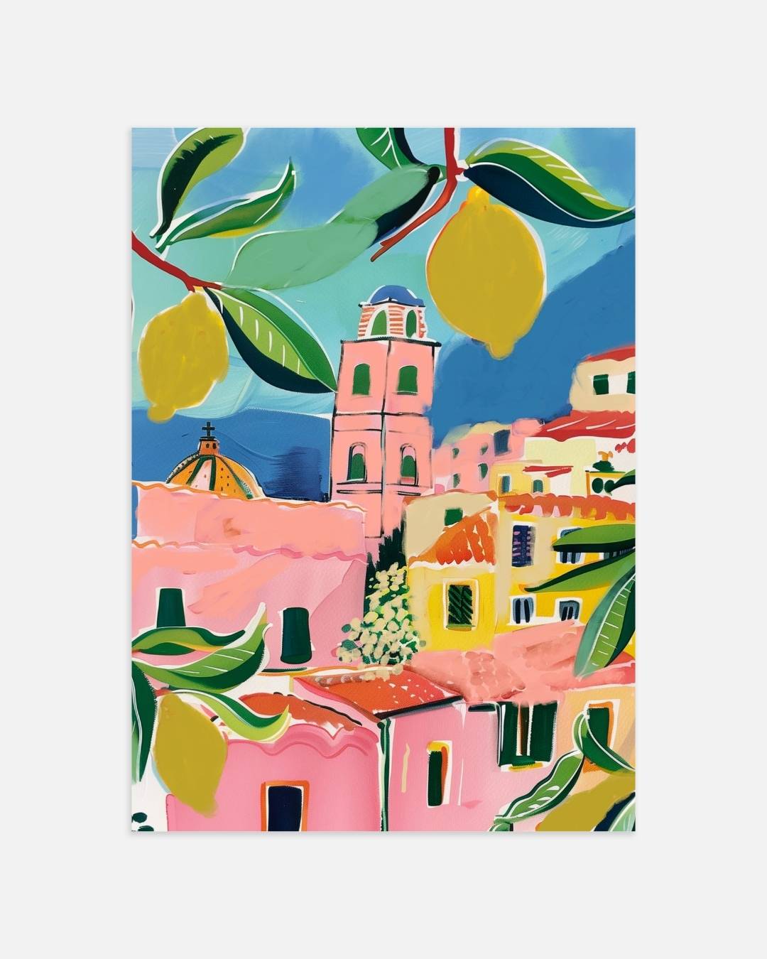 Zonnig mediterraan dorp Poster – portret wanddecoratie van WallArtistic
