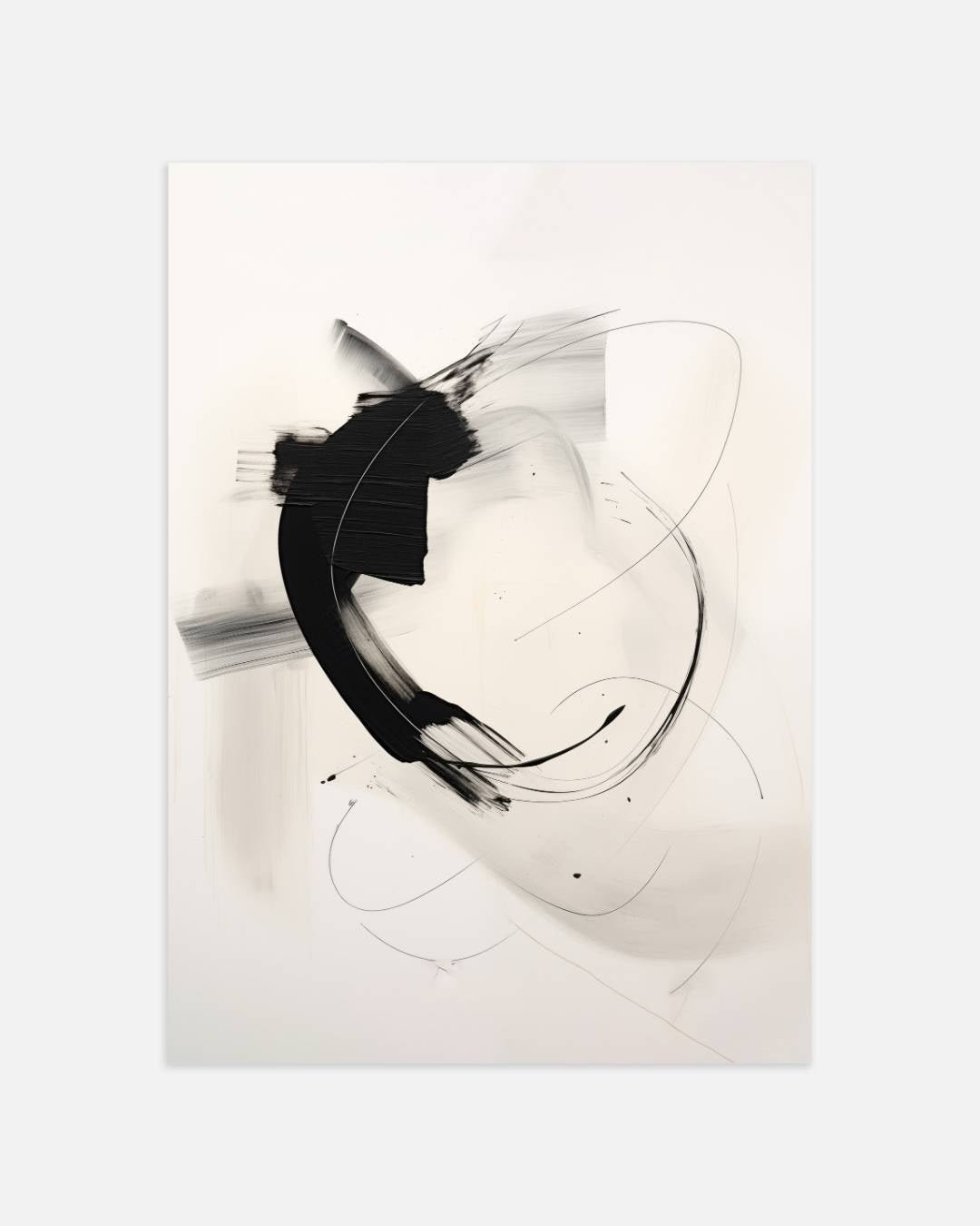 Abstracte penseelstreken in zwart-wit Poster – portret wanddecoratie van WallArtistic