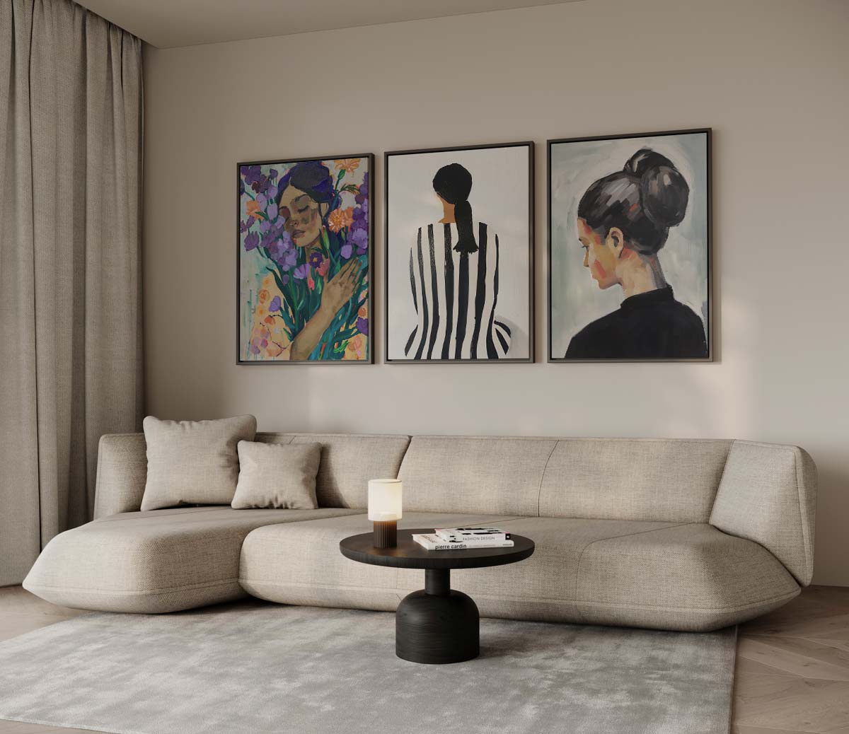 Vrouwenportretten in expressieve stijl – canvas drieluik in portret formaat