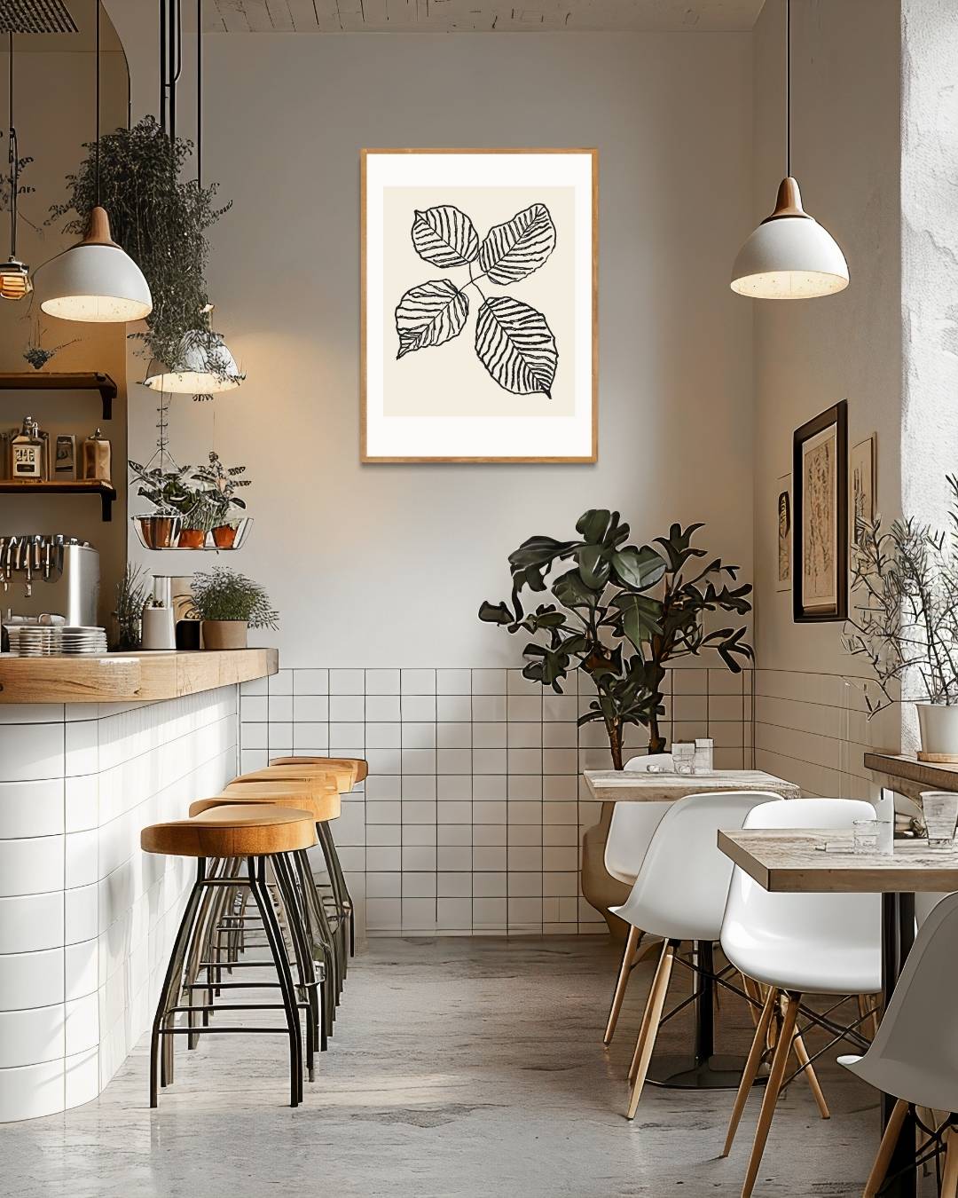 Monochroom bladeren Poster Kunstwerk – staande poster voor modern interieur