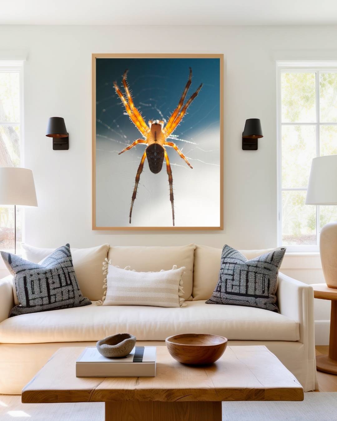 Natuurgetrouwe spin in web Poster – staande poster voor modern interieur