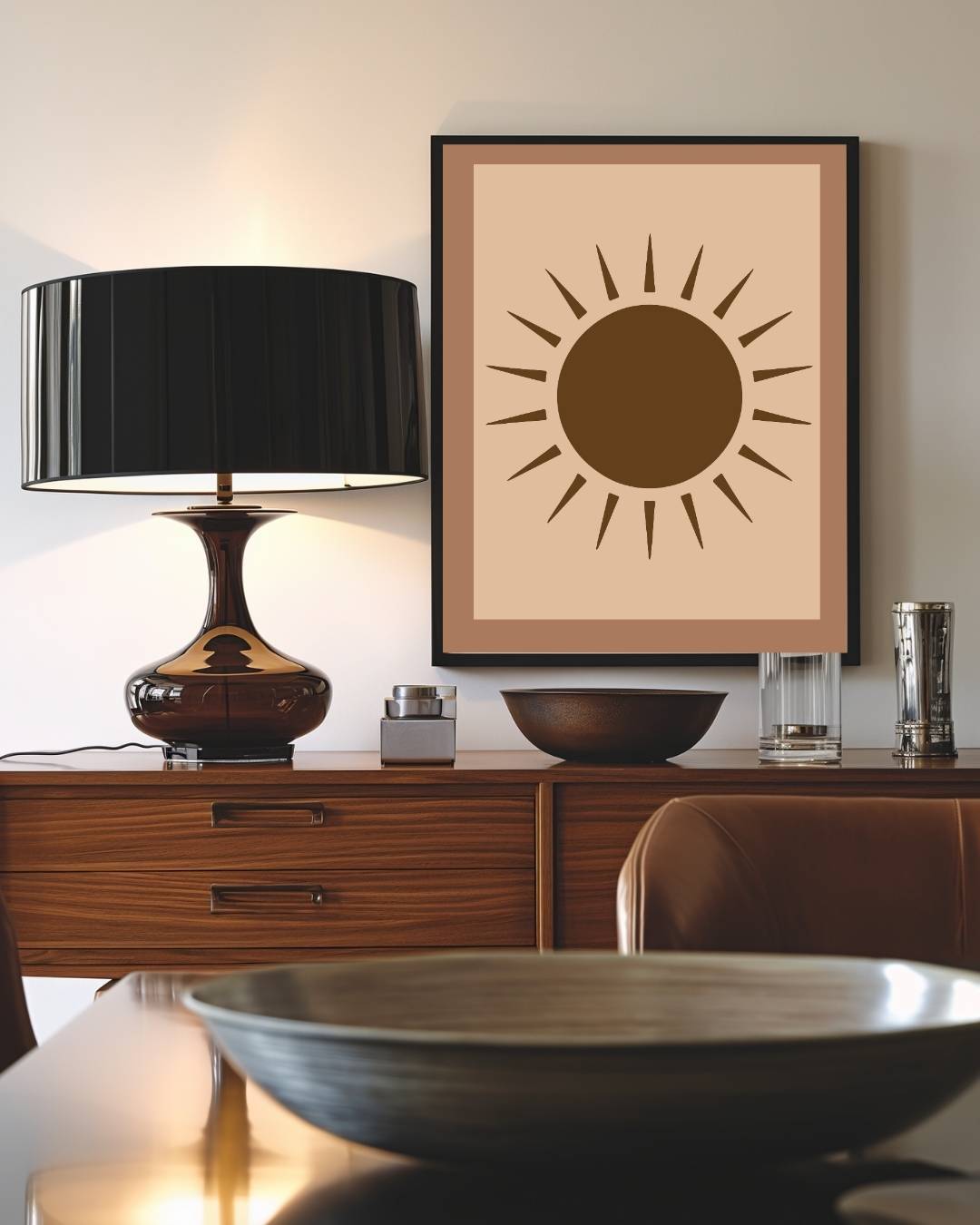 Zon bruin minimalistisch Poster – staande poster voor modern interieur