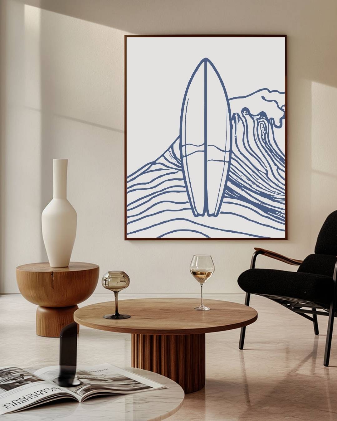 Surfplank en golven Poster – staande poster voor modern interieur