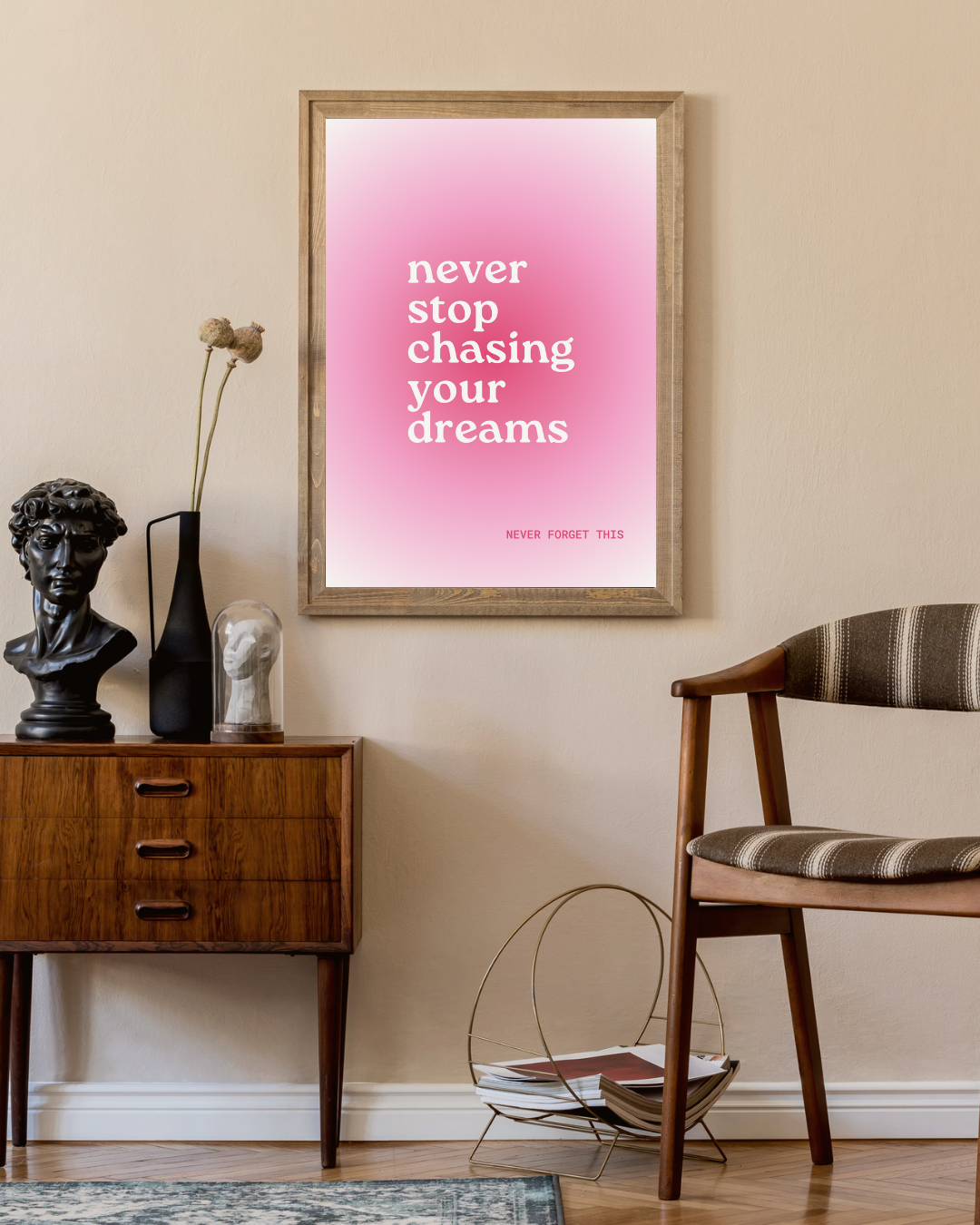 Never stop chasing your dreams Poster – portret wanddecoratie van WallArtistic