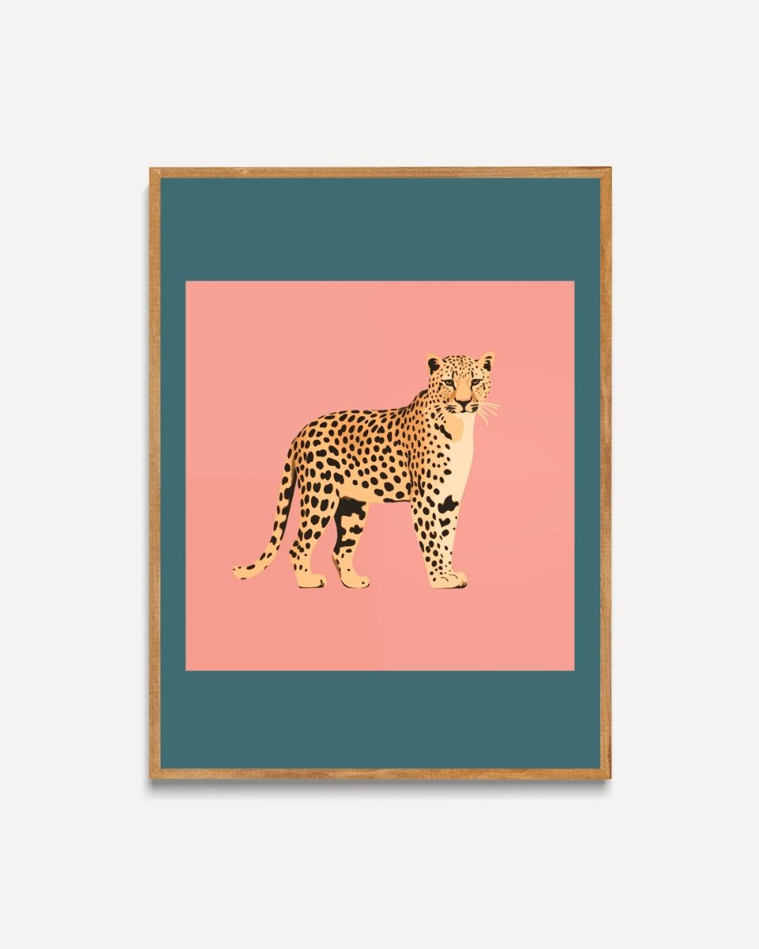 Luipaard op roze achtergrond Poster – portret poster als wanddecoratie