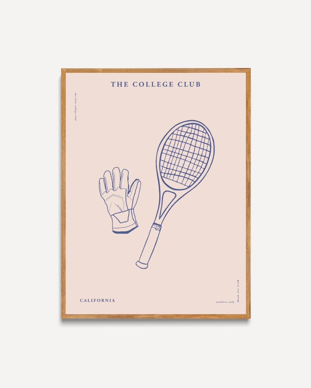 The College Club tennisracket en handschoen Poster – portret poster als wanddecoratie