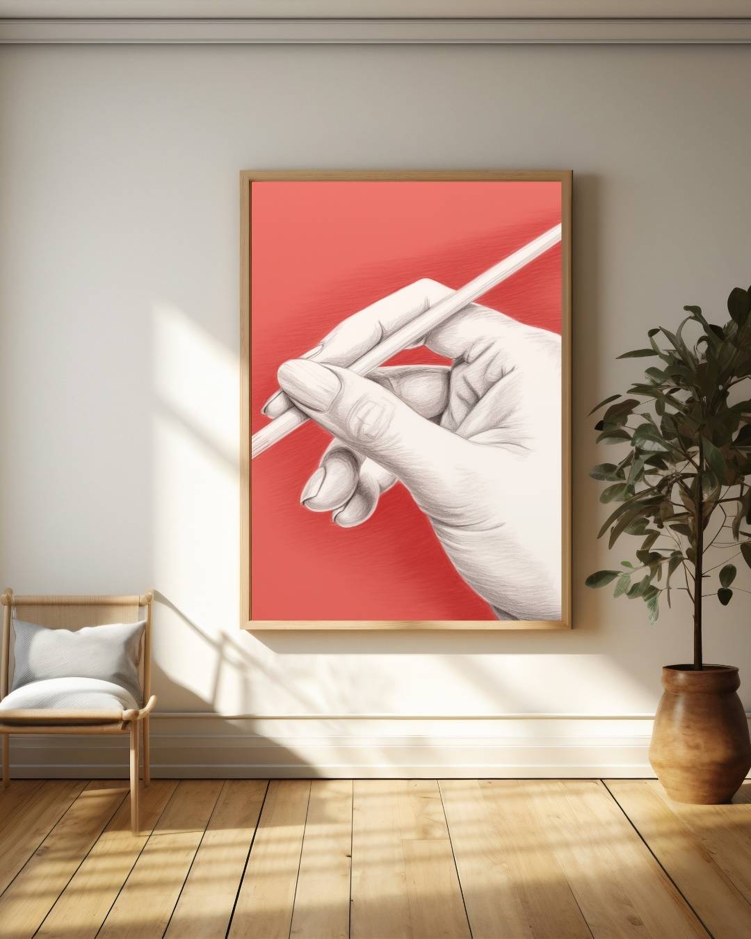 Hand met penseel Poster – staande poster voor modern interieur