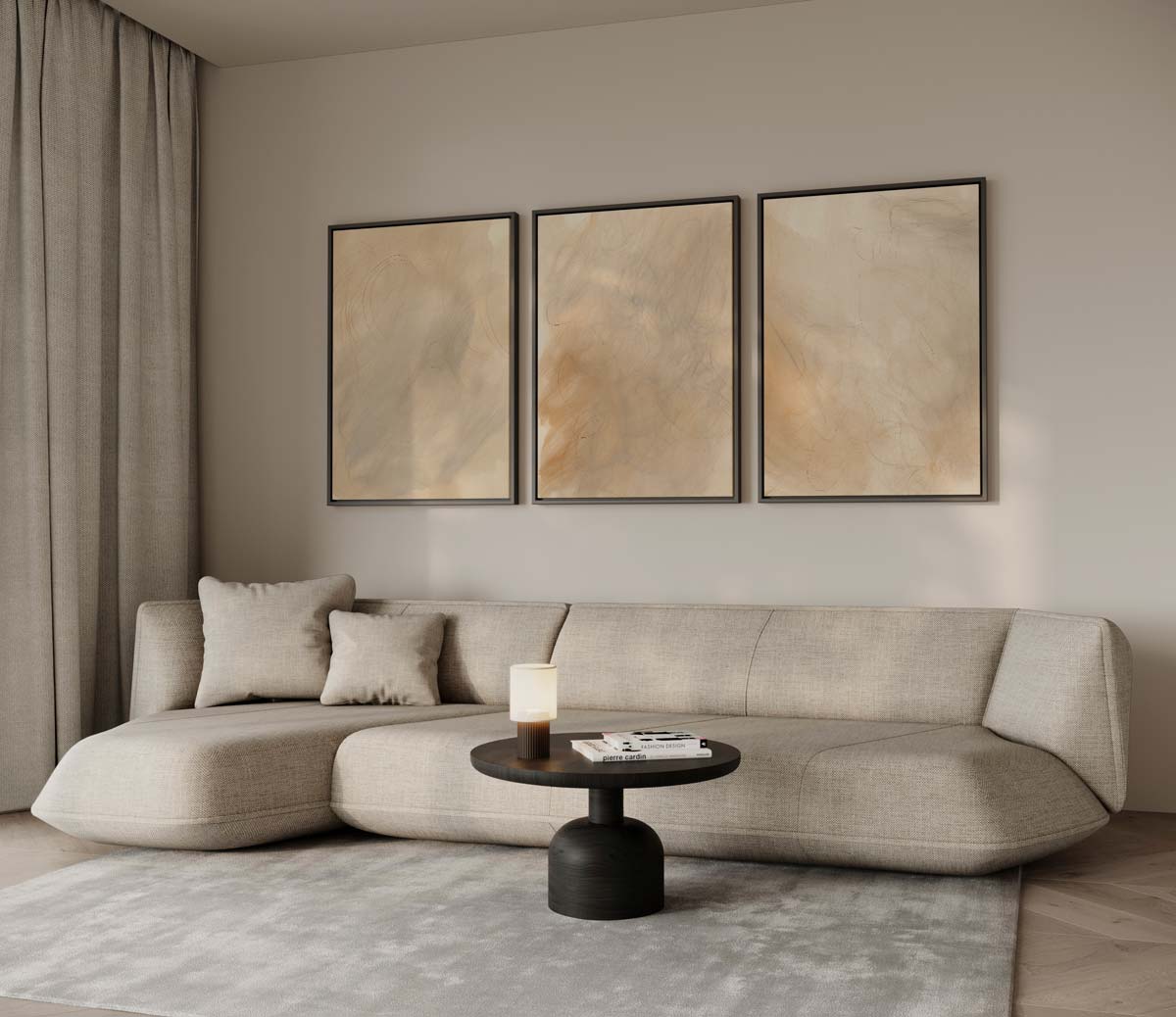 Zandgloed in beweging – drieluik voor modern interieur