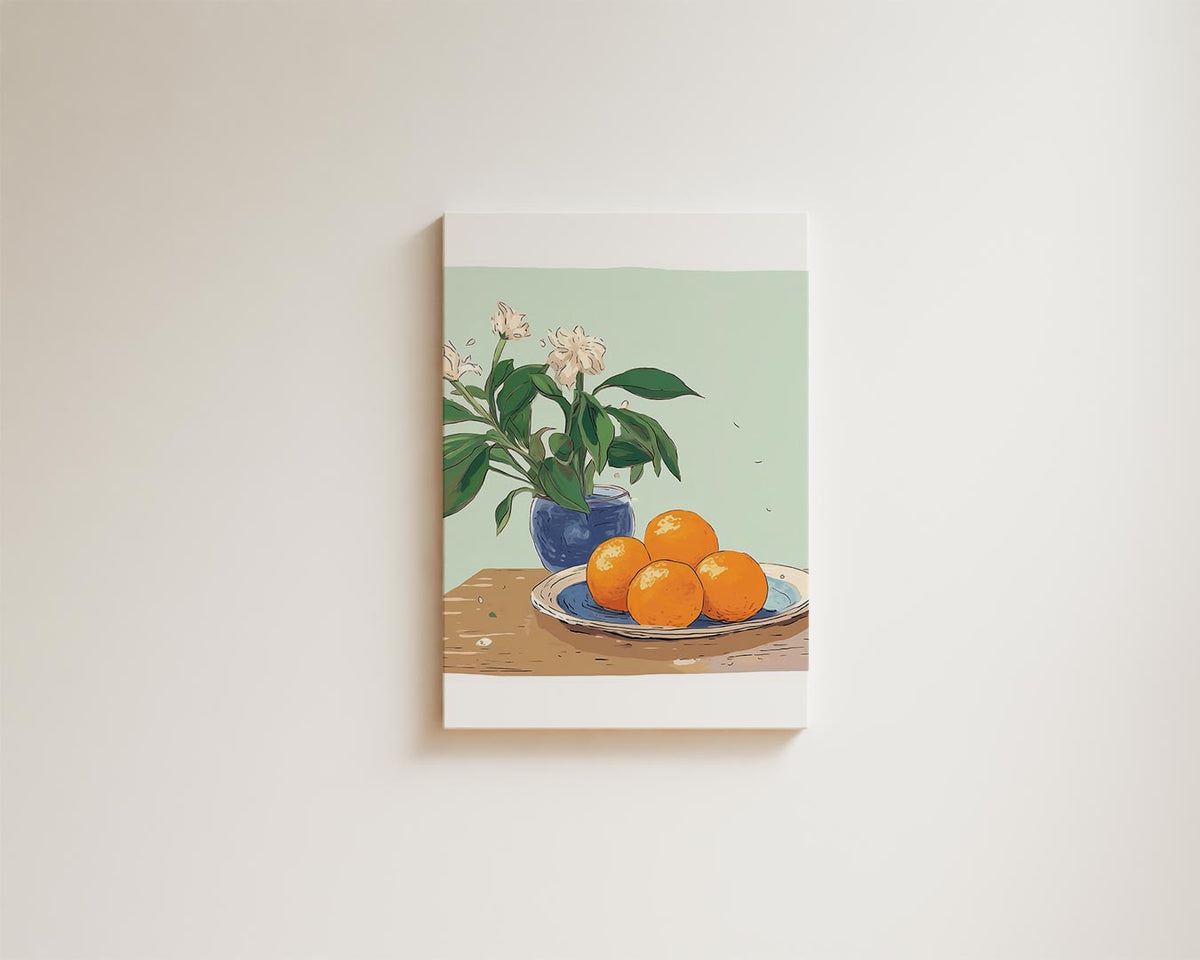 Sinaasappels op tafel – canvas wanddecoratie in portret formaat