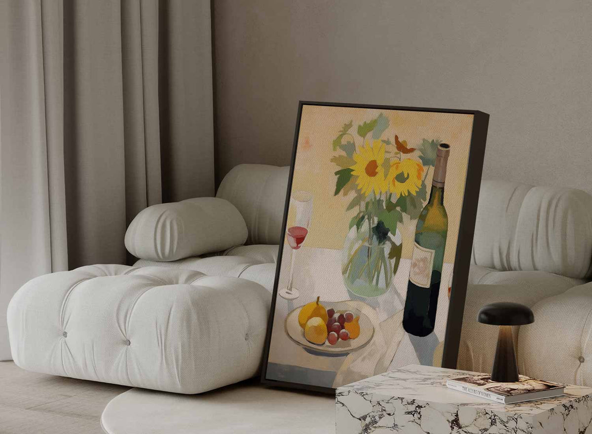 Zonnebloemen op tafel – staand kunstwerk voor modern interieur