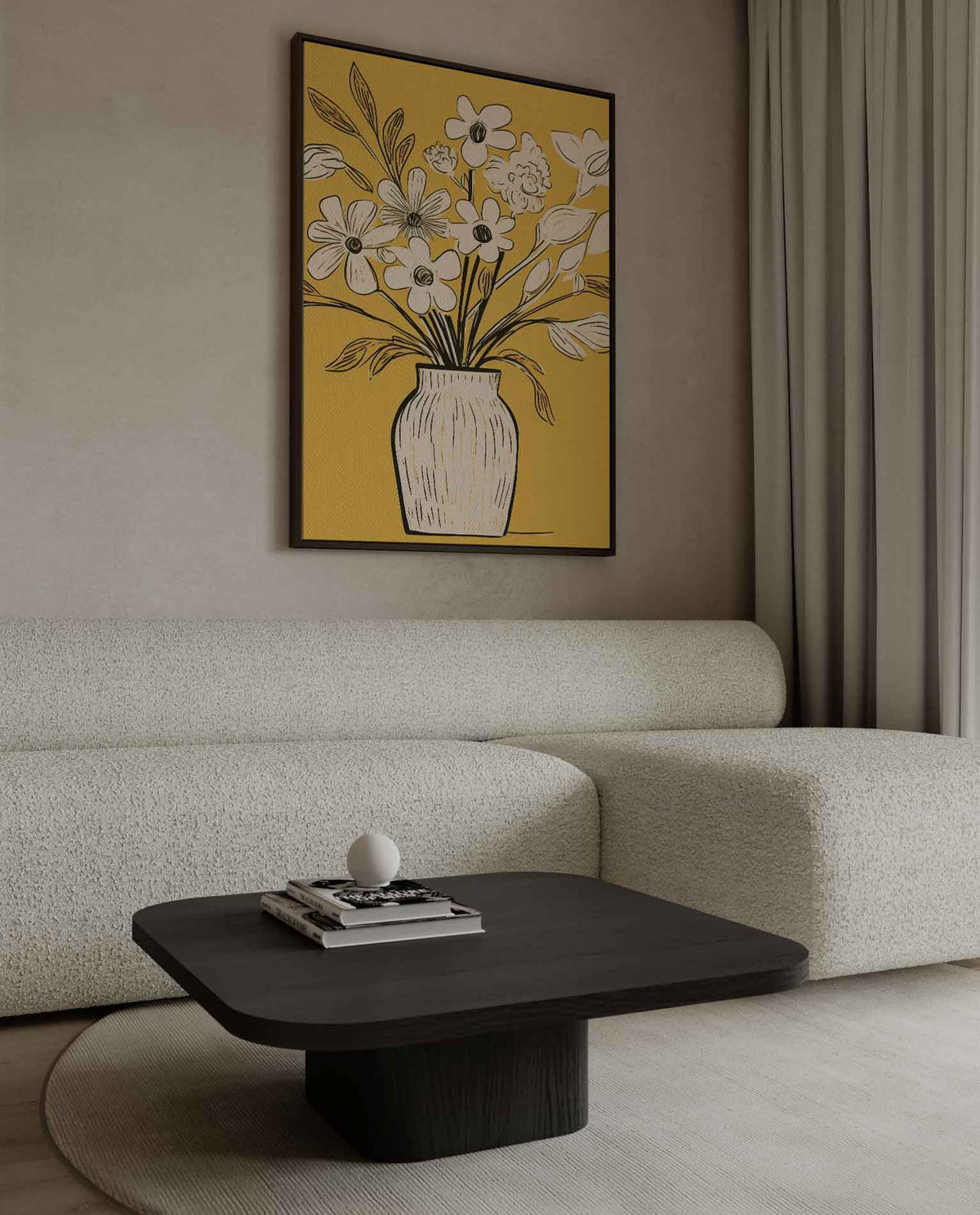 Vaas met bloemen op geel – canvas wanddecoratie in portret formaat