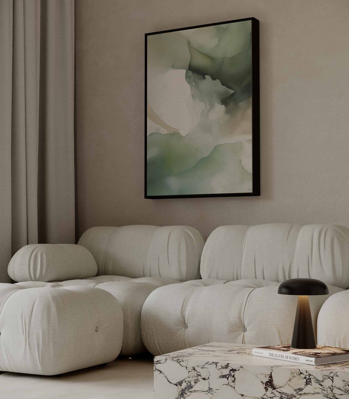 Diepgroen abstract landschap – staand kunstwerk voor modern interieur