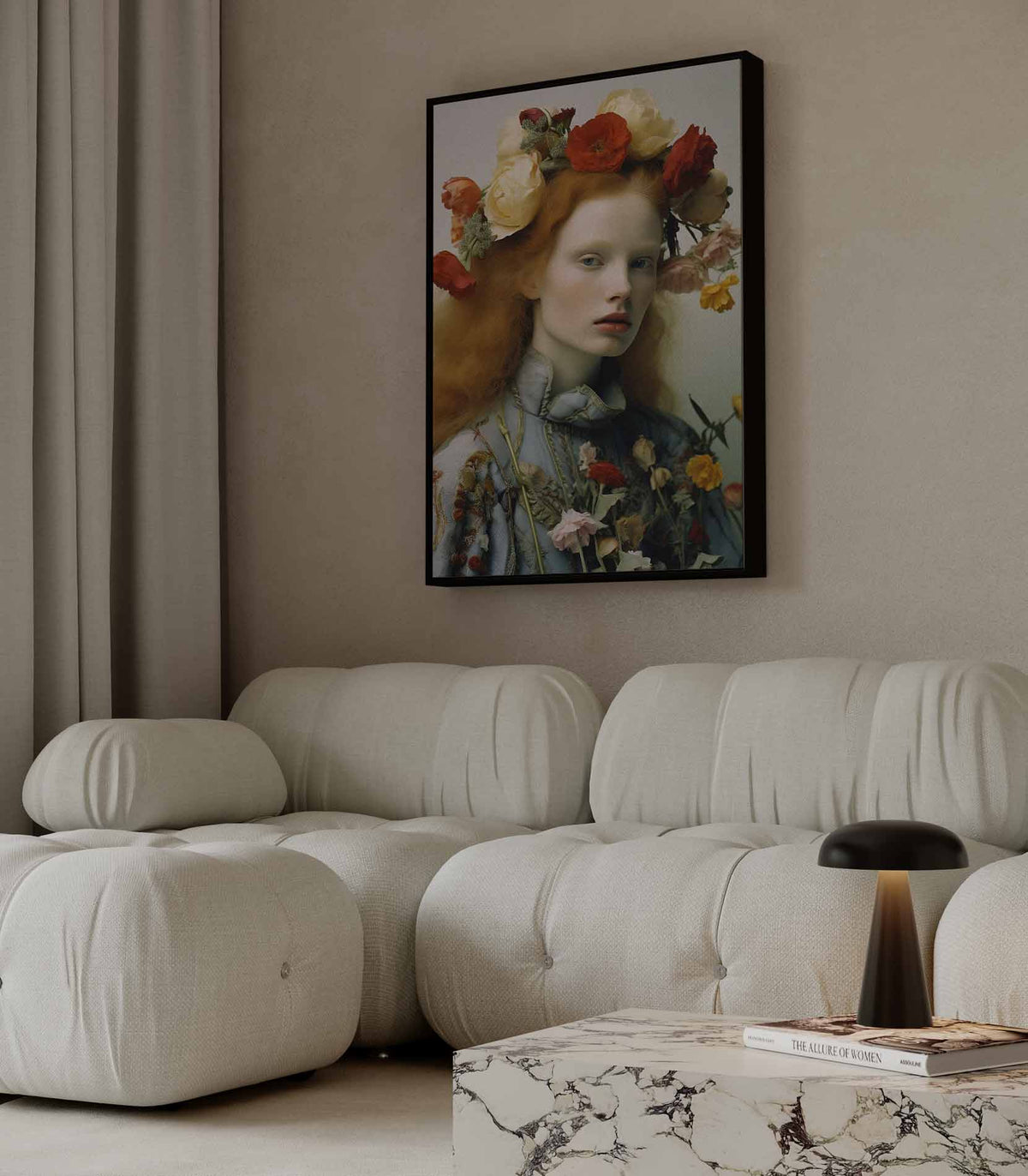 Portret met bloemenkroon I – staand kunstwerk voor modern interieur