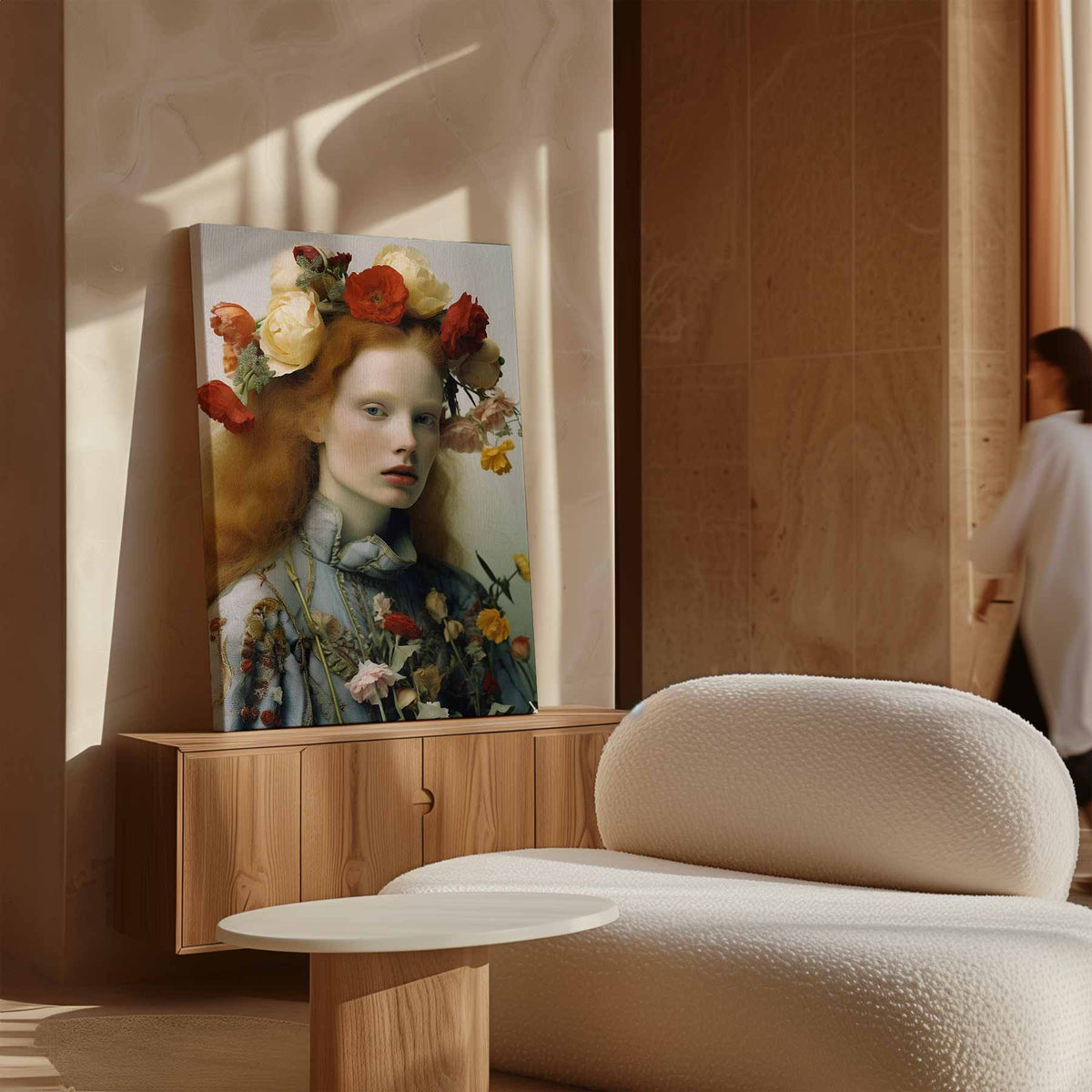 Portret met bloemenkroon I – modern portret kunstwerk van WallArtistic