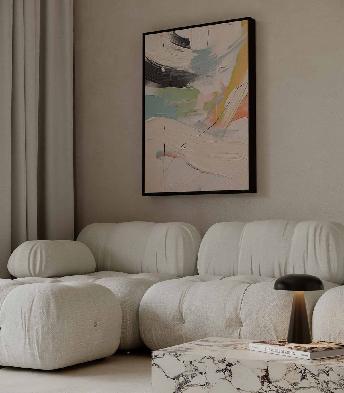 Kleurenspel in beweging – staand kunstwerk voor modern interieur