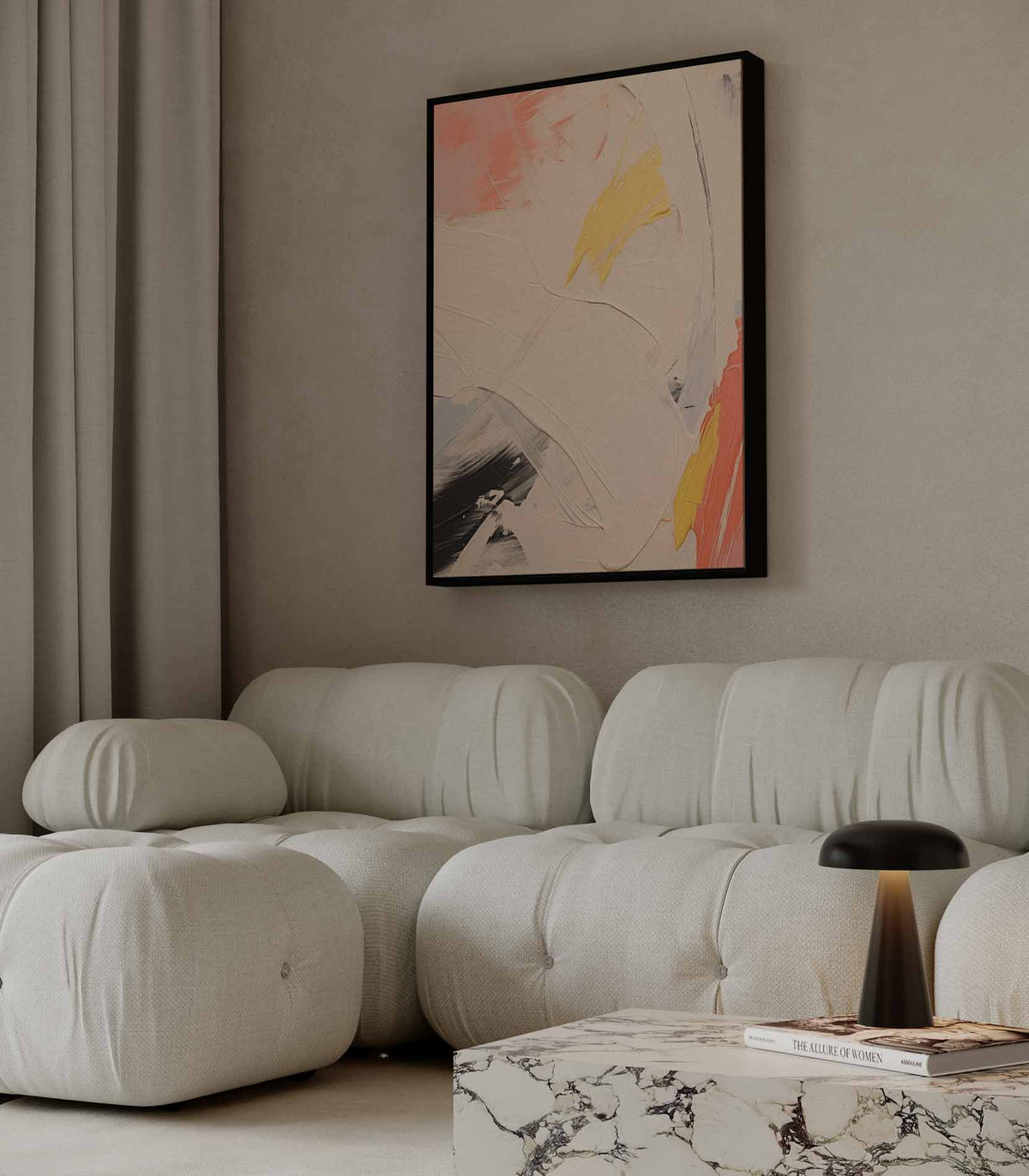 Abstracte zonsopkomst met gele toetsen – staand kunstwerk voor modern interieur
